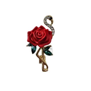 Brosche Flamingo mit Rose