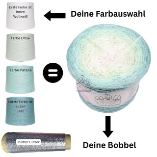 4Fach Wunschwickel mit Farbverlauf 1200m-Standardwicklung-Alle Farben wechsel zu Uni-Multicolour Glitzer