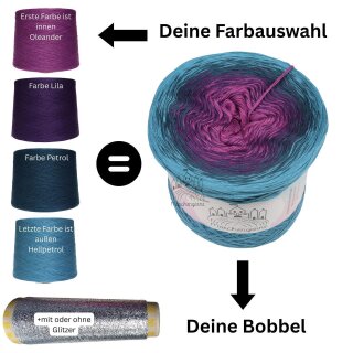 3Fach Wunschwickel mit Farbverlauf 1500m-Tuchwicklung Größer-Alle Farben wechsel zu Uni-Irise Glitzer