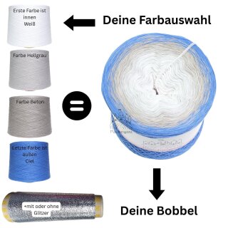 5Fach Wunschwickel mit Farbverlauf 400m-Tuchwicklung Kleiner-Alle Farben wechsel zu Uni-Silber Glitzer