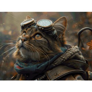 Diamond Painting Steampunk Katze 190 Farben-  eckige Steine - 90cm x 120cm